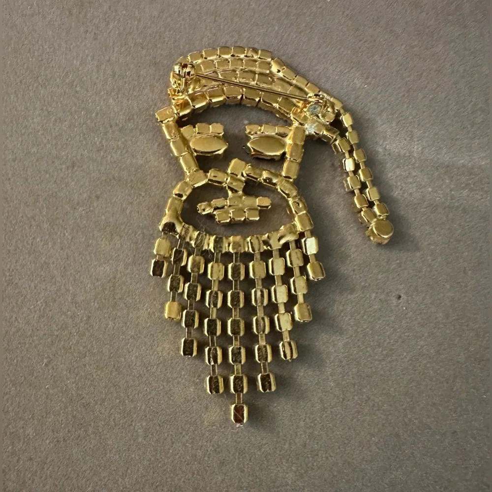 Vintage Rhinestone Santa Claus Pin Fringe Beard‎
